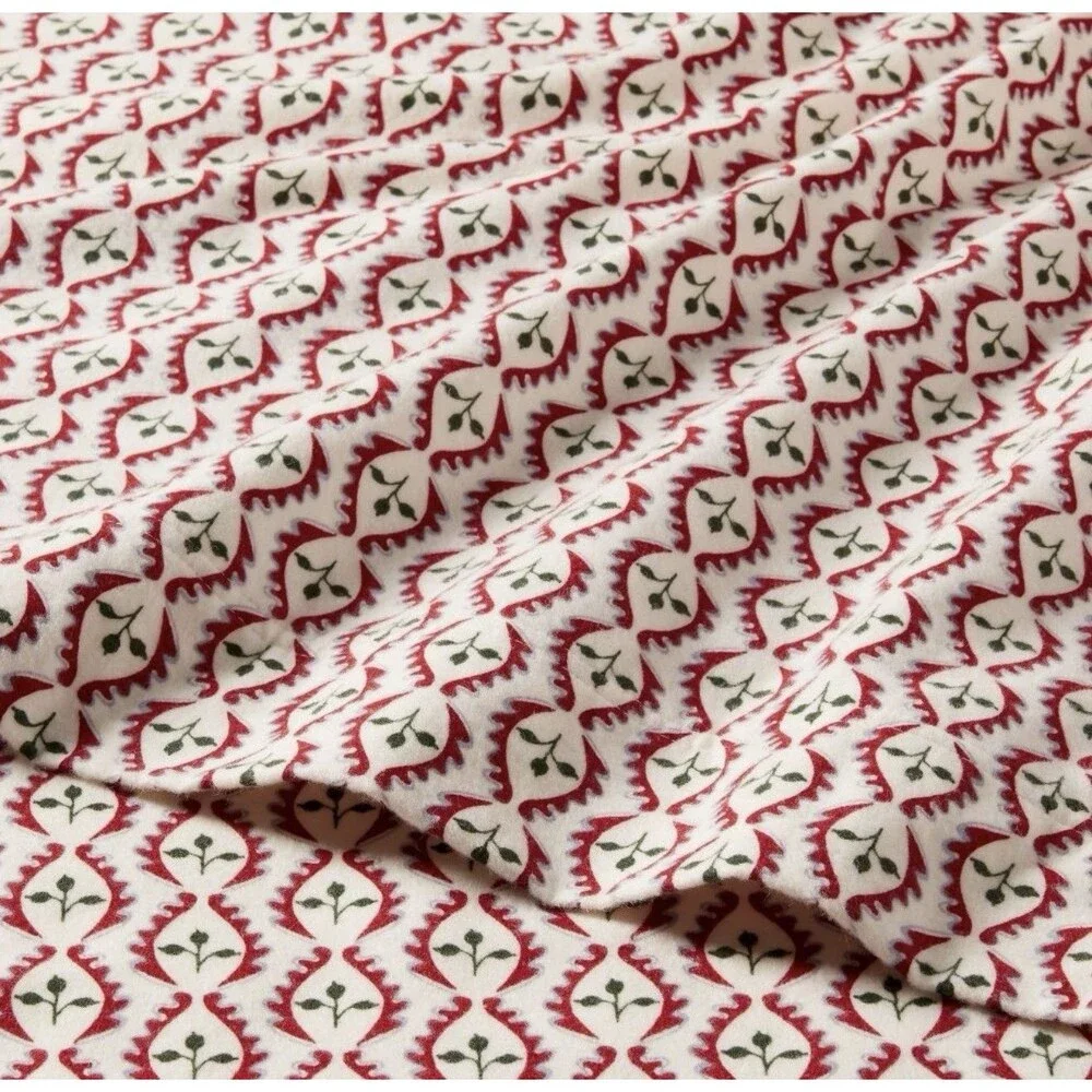Threshold Queen Ultra Soft Flannel Sheet Set Woodblock Leaf NEW Hard To Find